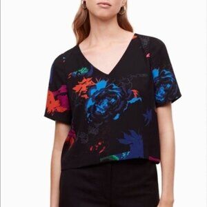 Aritzia Babaton Randy Blouse Floral Black Small